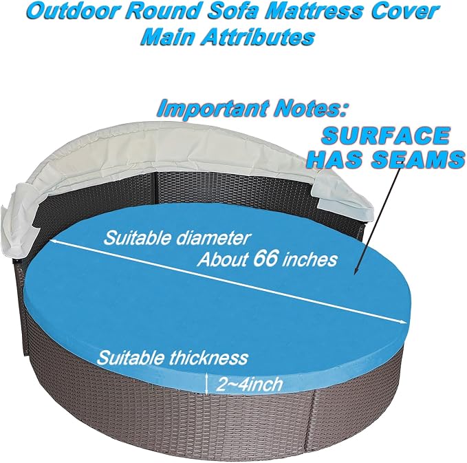 Round Outdoor Daybed Cushion Cover Replacement, Anti-UV Water-Resistant Patio - Image 2