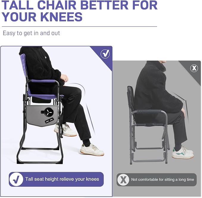 EVER ADVANCED Portable 30.7" Seat Height Tall Folding Camping Chair Directors - Image 5