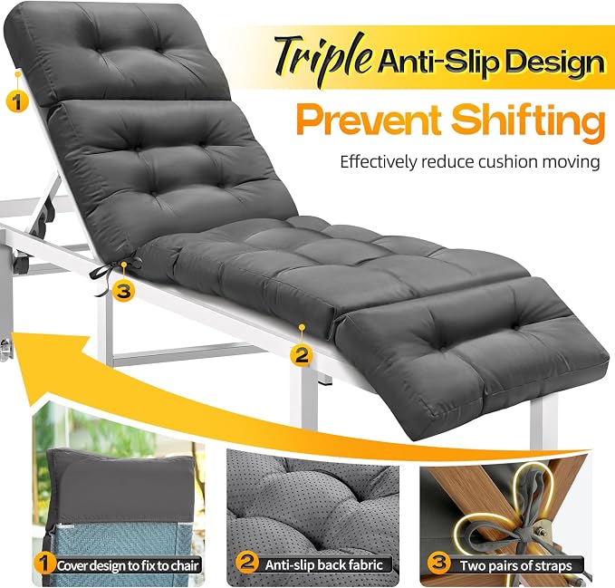 MAGIC ELEPHANT Chaise Lounge Cushion Outdoor, Memory Foam Patio Lounge Chair - Image 4