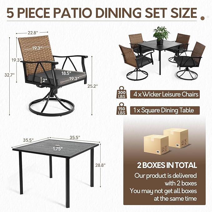 5-Piece Patio Dining Set for 4，Outdoor Dining Set - Image 3
