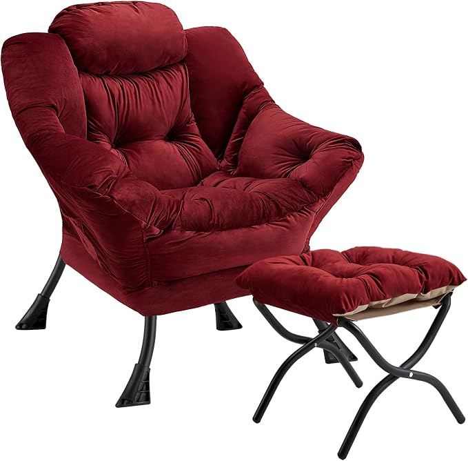Lazy Chair with Folding Ottoman Modern Large Accent Chair, Contemporary Lounge by Congermom