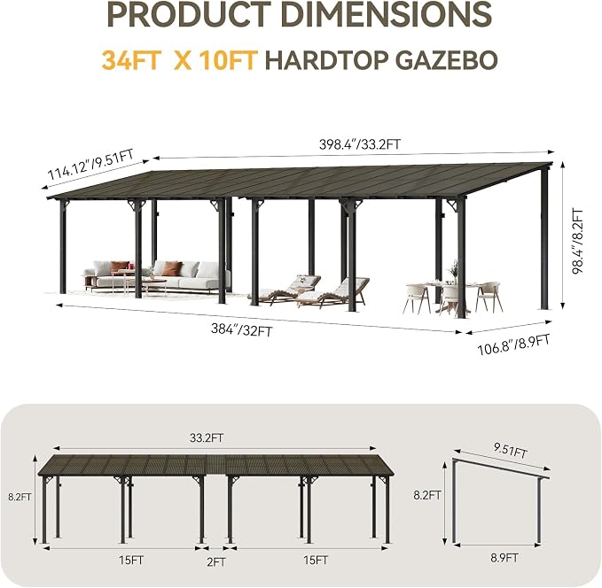 Aoxun 34' x 10' Pergola for Patio, Gazebo - Image 2