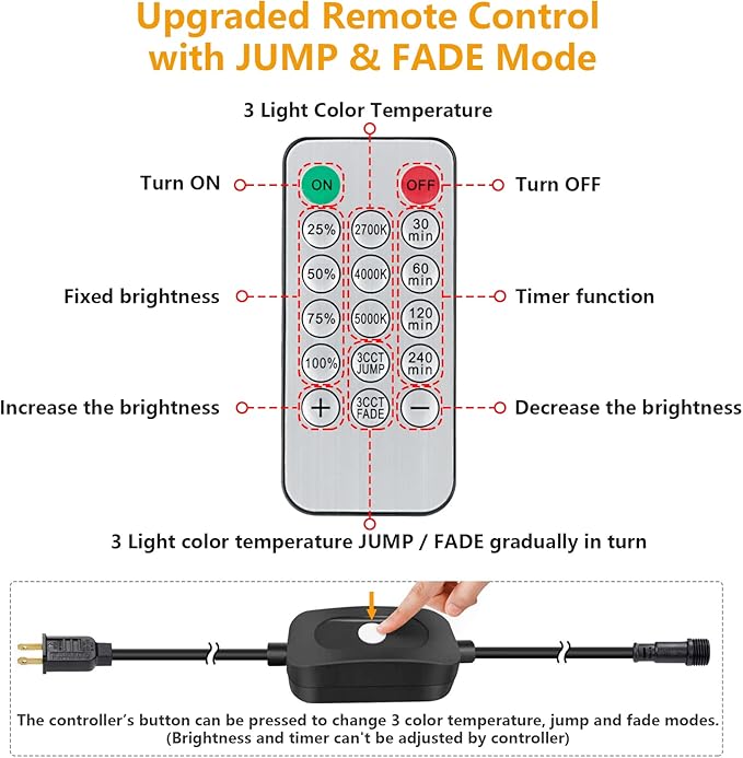 Mlambert 144Ft 3-Color in 1 48Ft Remote LED Dimmable Outdoor String Lights - Image 6