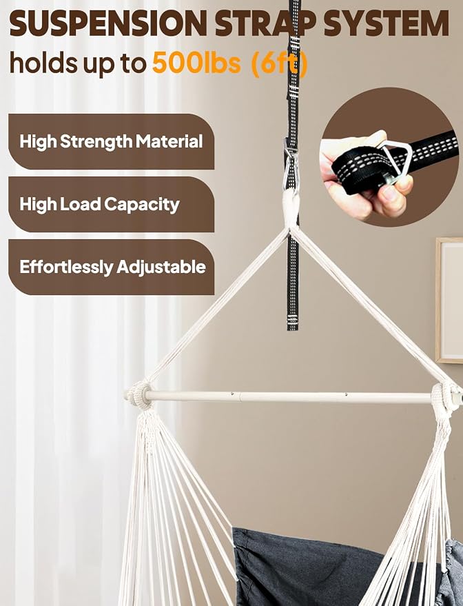 Chihee Hammock Chair Hanging Swing Max 500 Lbs 2 Cushions Included Steel - Image 3