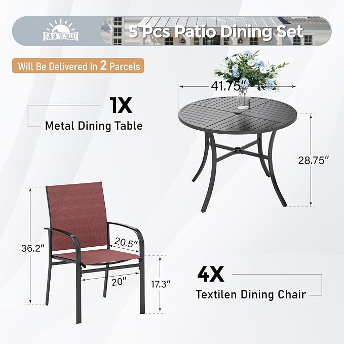 5 Piece Patio Dining Set for 4, Outdoor Table and Chairs Set for Lawn Backyard - Image 3