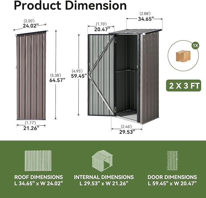 Aoxun 30"x21" Outdoor Metal Storage Shed, Vertical Cabinet - Image 7