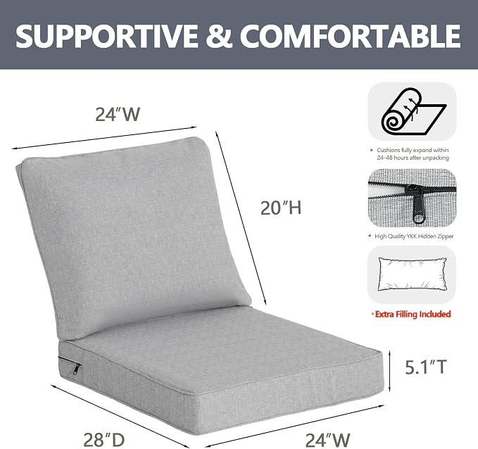Goodgoods 24 x 28 Outdoor Patio Deep Seat Cushions 2-Pack, 1000+ Hours - Image 2