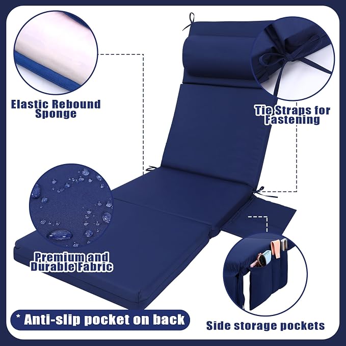 Wenqik 2 Pcs Outdoor Chaise Lounge Cushion - Image 3