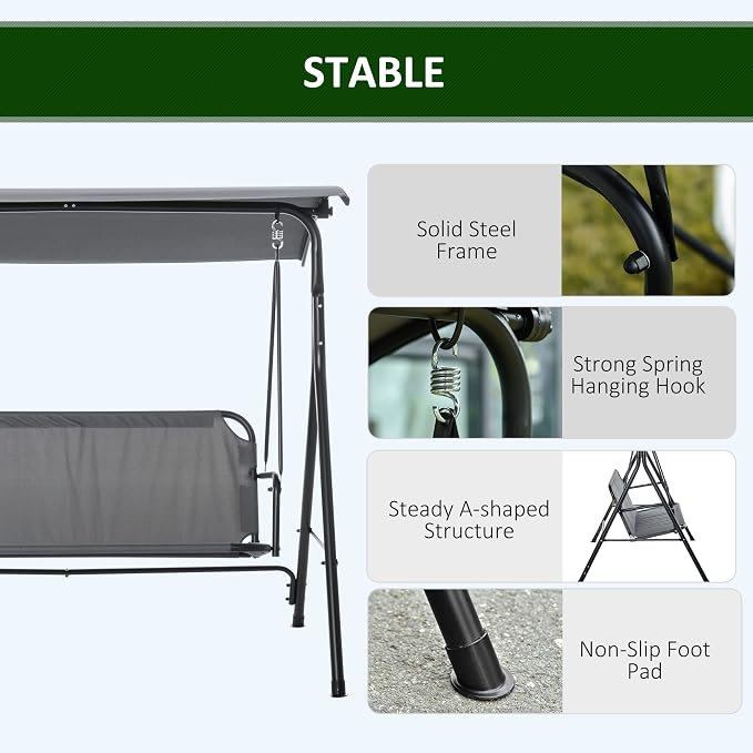 Outsunny 3-Person Porch Swing - Image 4