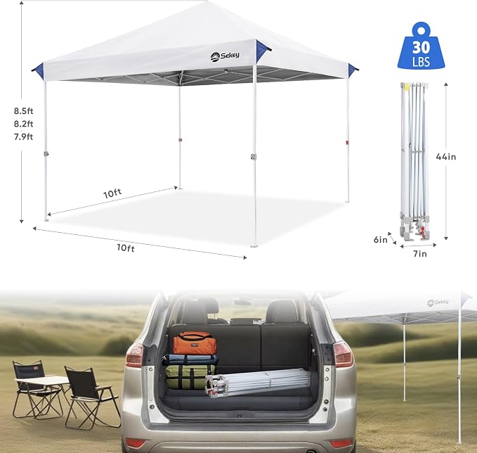Sekey 10x10 Pop Up Canopy with Pockets Sidewall, One Push Setup Instant Outdoor - Image 7