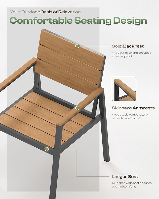 Outdoor Patio Dining Chairs Set of 2, 350LBS Capacity Aluminum Patio Dining - Image 3