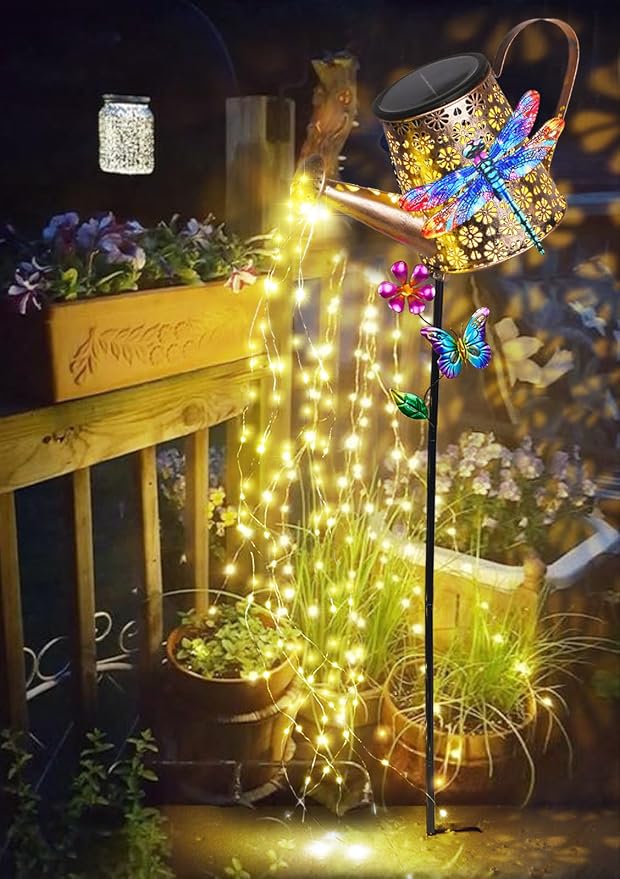 Solar Watering Can with Lights Outdoor Garden, 41in Large Dragonfly Garden - Image 9