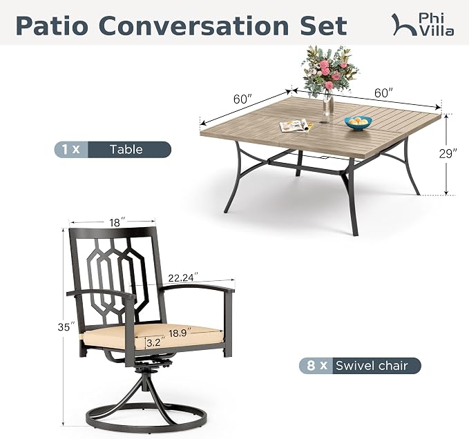 PHI VILLA 9 Pieces Outdoor Dining Set - Image 9