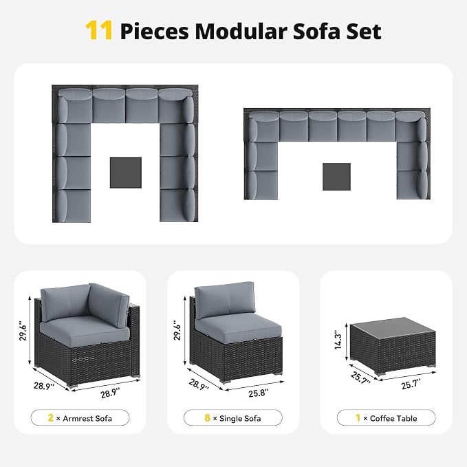 Aoxun Patio Furniture Set, 11 Piece Outdoor Sectional Sofas - Image 6
