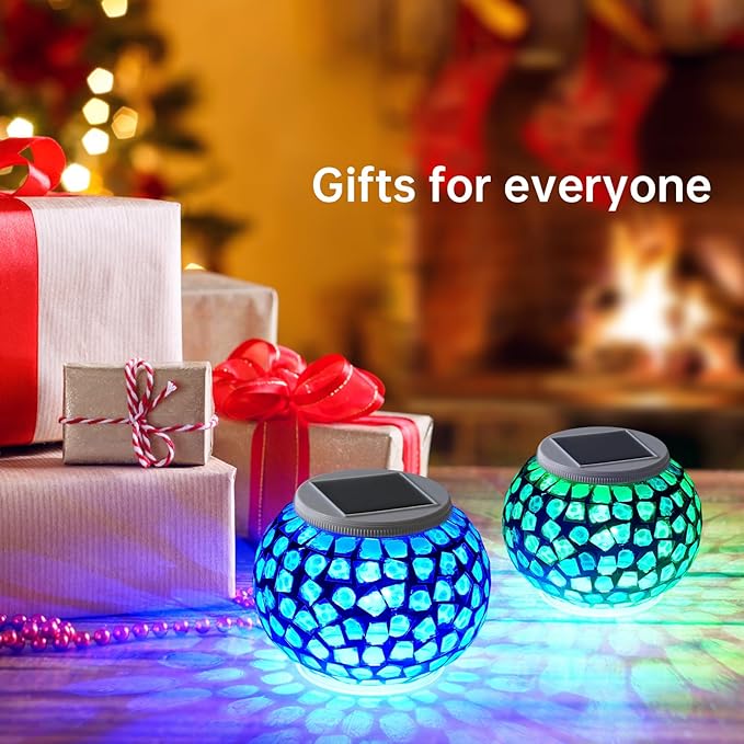 Color Changing Solar Powered Glass Mosaic Ball Led Garden Lights Rechargeable - Image 5