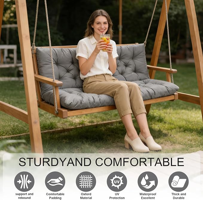 Porch Swing Cushions, Outdoor 3 Seats Swing Cushion Replacement Pad - Image 3