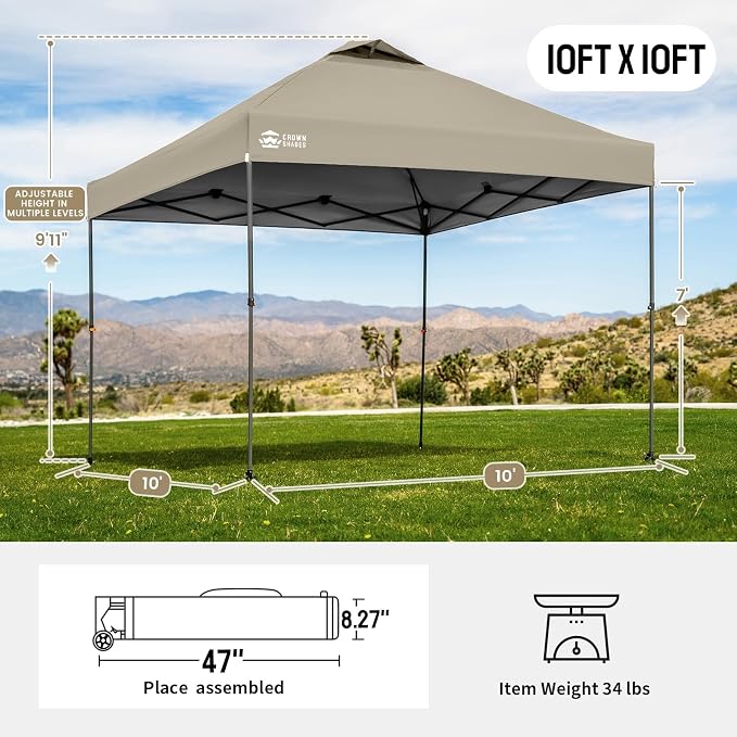 CROWN SHADES Adjustable Height on The Fly, 10x10 Pop Up Canopy - Image 2