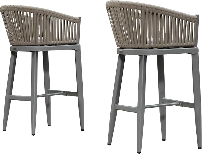 PURPLE LEAF Outdoor Bar Height Stools Set of 2 Patio Metal Modern Wicker Bar - Image 8