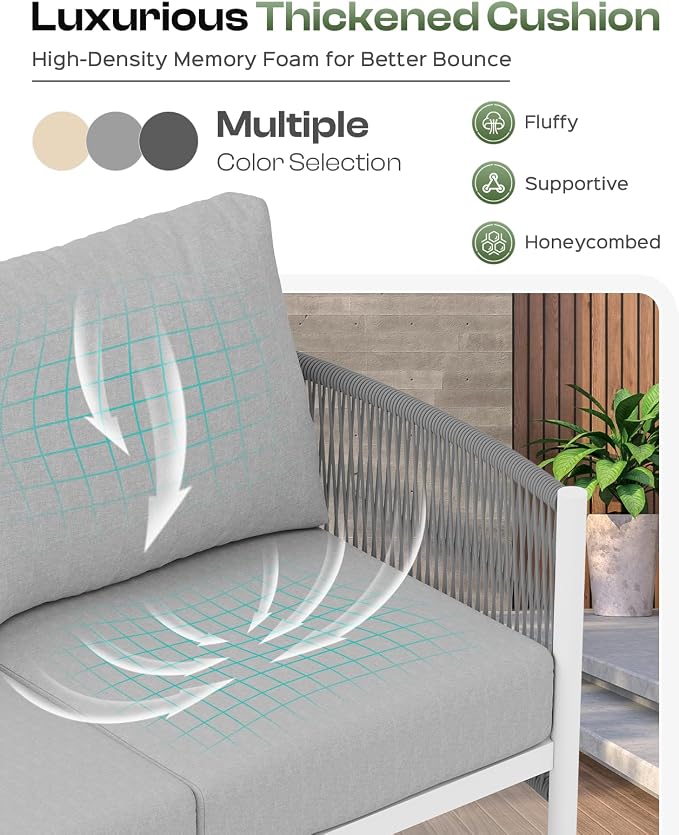 Aluminum Outdoor Sofa Armchair, HDPE Rope Patio Couch - Image 6