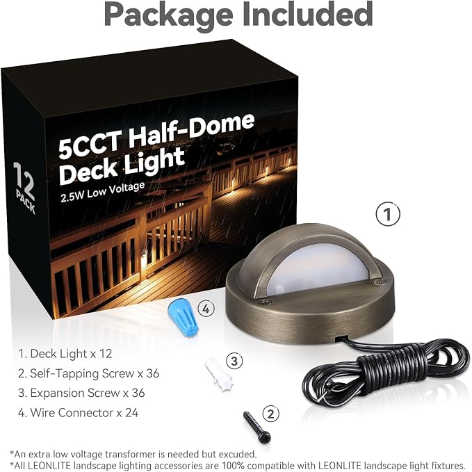 LEONLITE 12-Pack Update 5CCT LED Low Voltage Deck Lights, 180LM 3.74inch - Image 9
