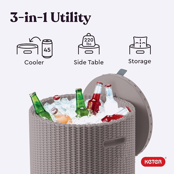 Keter Cool Side Table Cooler 3 in 1 Outdoor Patio Table and Ice Chest Storage - Image 4