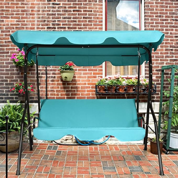 Porch Swing Outdoor, 3 Person Patio Swing w/Removable Cushion, Stand & - Image 2