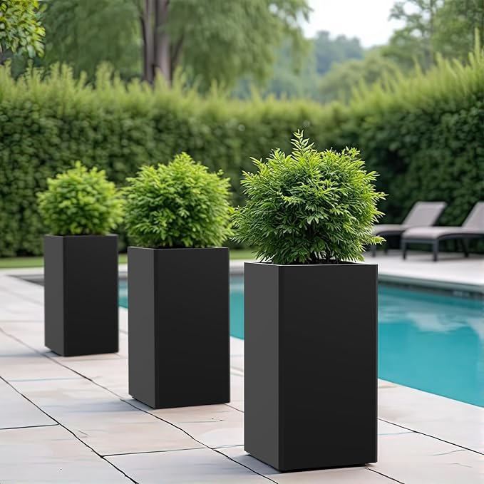 Tall Black Planter 28" Metal Square Large Plant Pots - Image 6