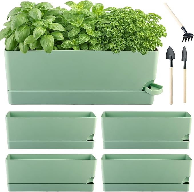 4 Pack Self Watering Pots for Indoor Plants 17 Inches Window Boxes Planters by KvyusFlourish