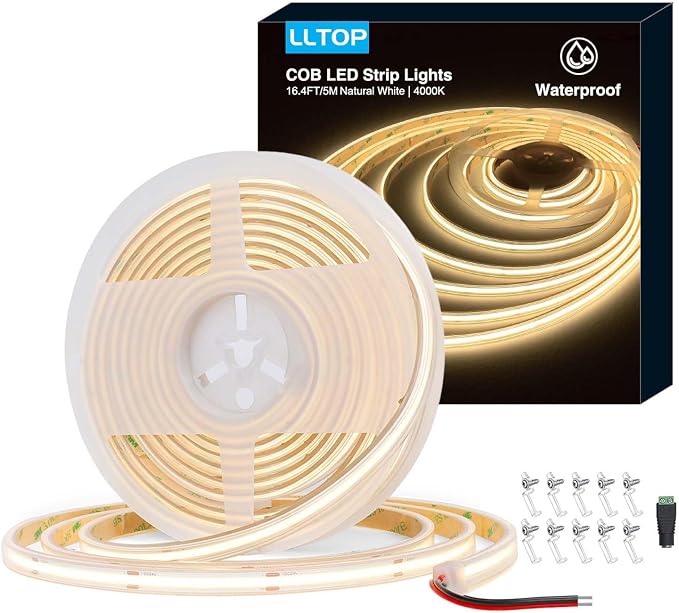 COB LED Strip Lights Waterproof IP67 DC24v Natural White 4000K 16.4ft/5m High by LLTOP