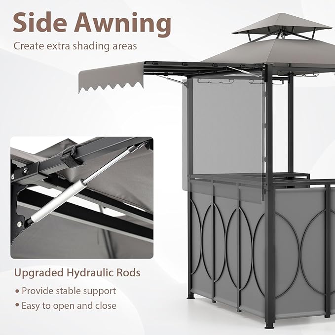 Tangkula 3 Piece Patio Bar Set, Grill Gazebo & 2 Foldable Bar Stools - Image 6