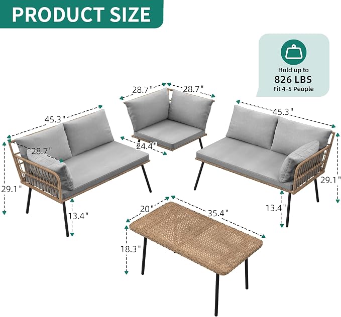 YITAHOME 4 Pieces Patio Furniture Set, Outdoor Wicker Conversation Sectional - Image 3