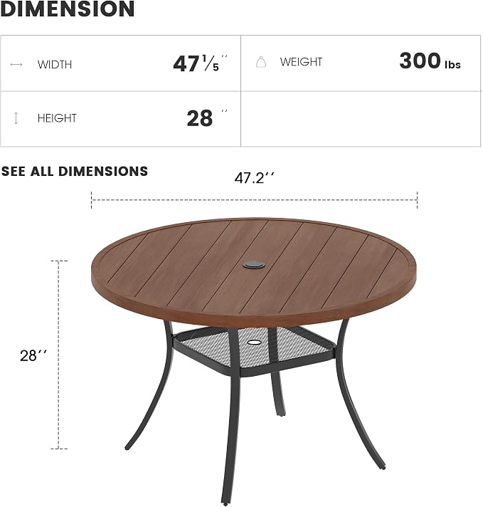 Patio Dining Table for 4-6, Round Metal Outdoor Table - Image 3