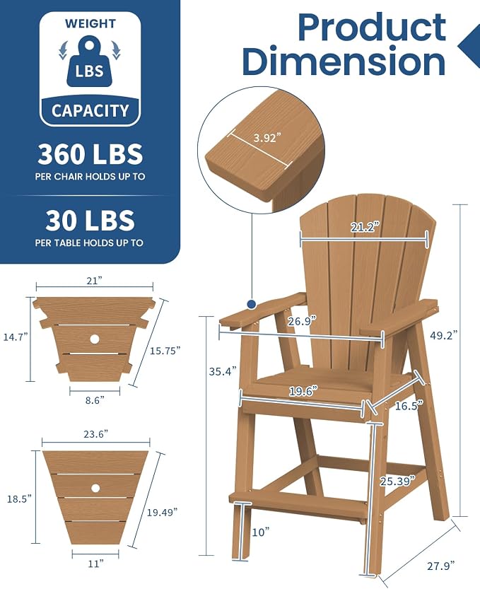Ciokea Tall Adirondack Chairs Set of 2, HDPE Outdoor High Adirondack Chair - Image 5