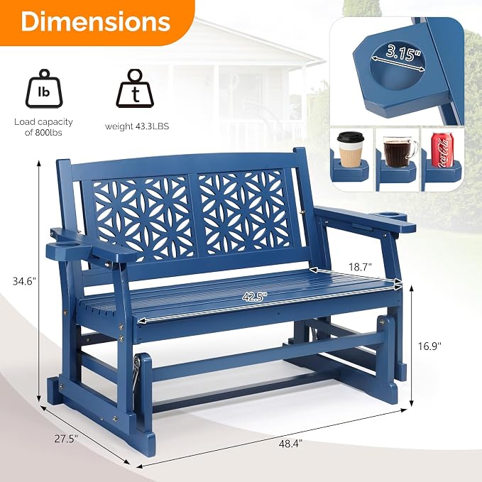VINGLI Fir Wood Outdoor Glider - Image 3