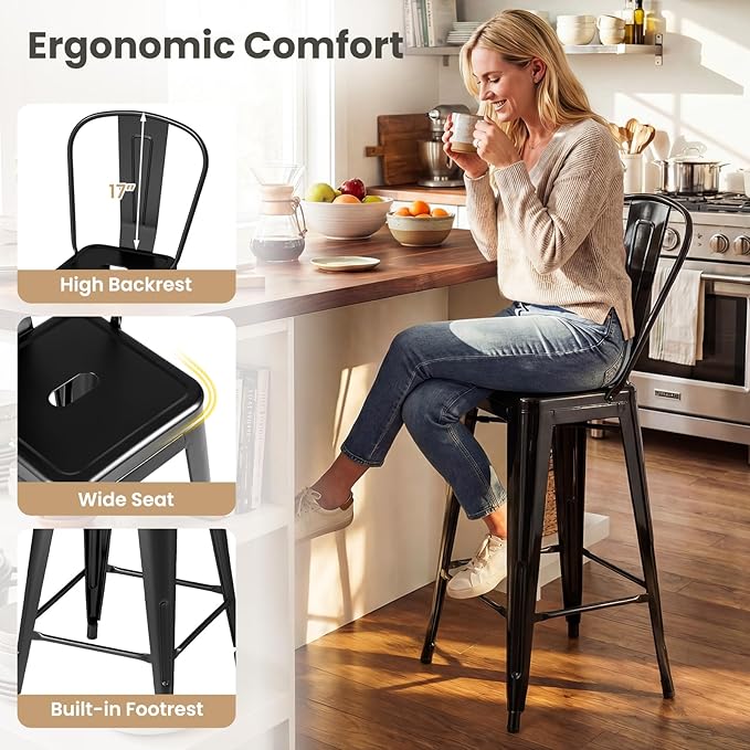 COSTWAY 24'' Metal Bar stools Set of 4, - Image 6