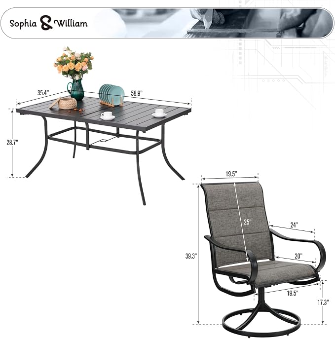 Sophia & William 7 Pieces Patio Dining Set Outdoor Metal Furniture Set - Image 7