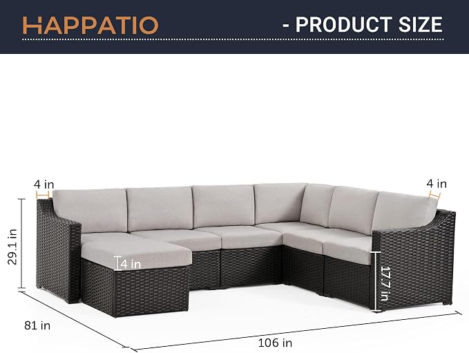 HAPPATIO 7 Piece Patio Conversation Set, Rattan Wicker Outdoor Sectional Sofa - Image 6