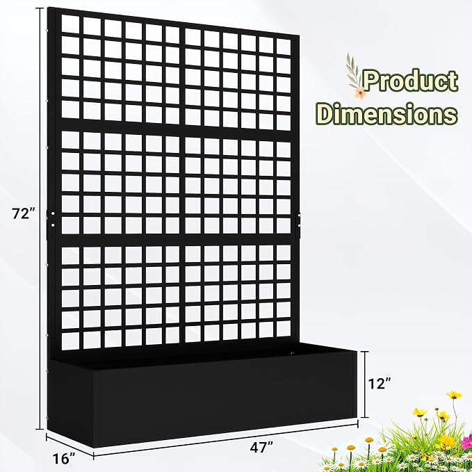 Metal Planter with Trellis 72" x 47’’ x 16", Raised Garden Bed with Trellis - Image 3