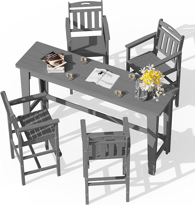 Ciokea Outdoor Bar Height Table Set of 5, Heavy-Duty All-Weather HDPE Patio Bar by CIOKEA