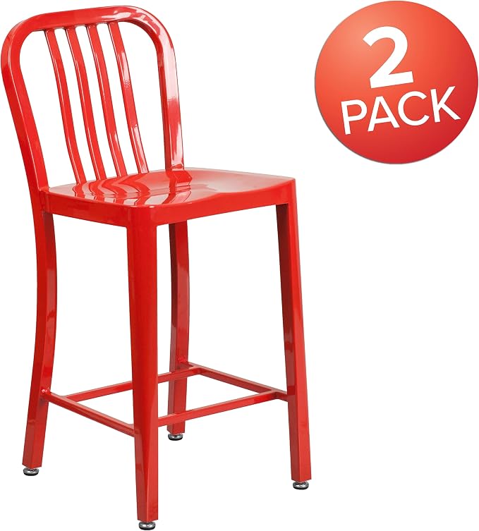 Flash Furniture Commercial Grade 24" High Red Metal Indoor-Outdoor Counter - Image 4