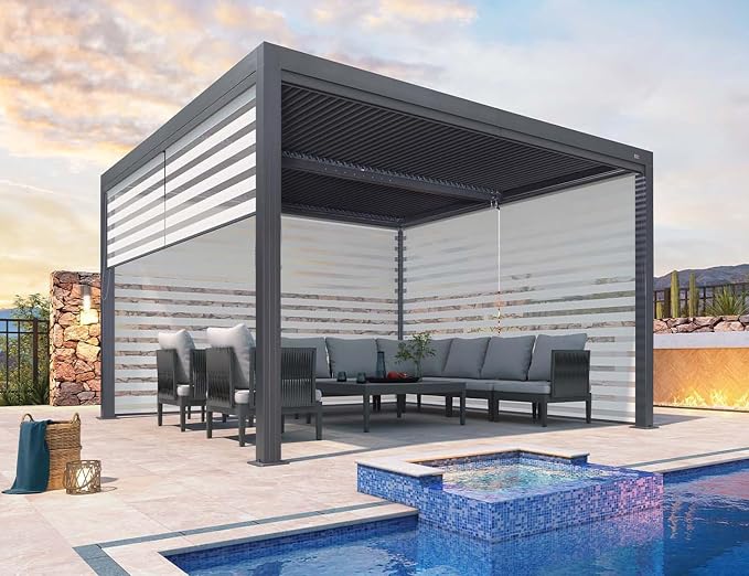 PURPLE LEAF Louvered Pergola 94AS 12' x 12' Outdoor Aluminum Pergola by PURPLELEAF