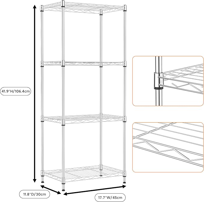 4 Tiers Shelf Metal Storage Shelves Wire Rack Closet Organizers - Image 3