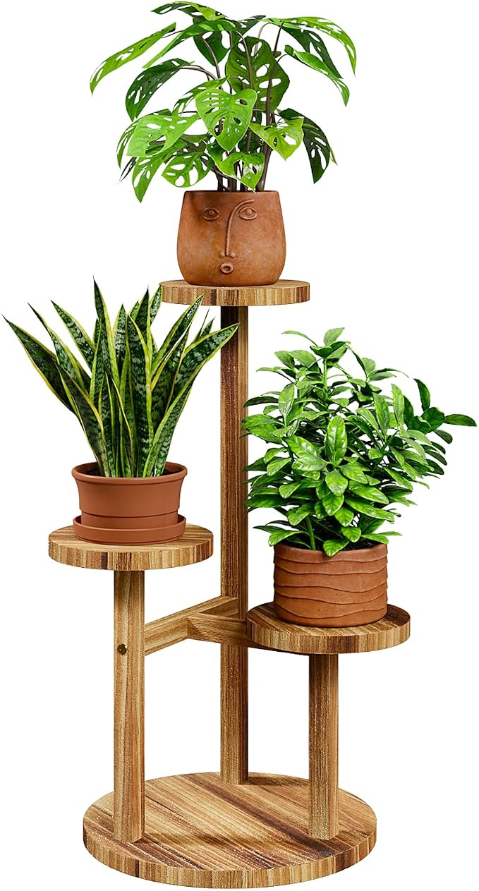 Bamworld 3 Tier Plant Stand Indoor, Corner Wood Plant Shelf by Bamworld
