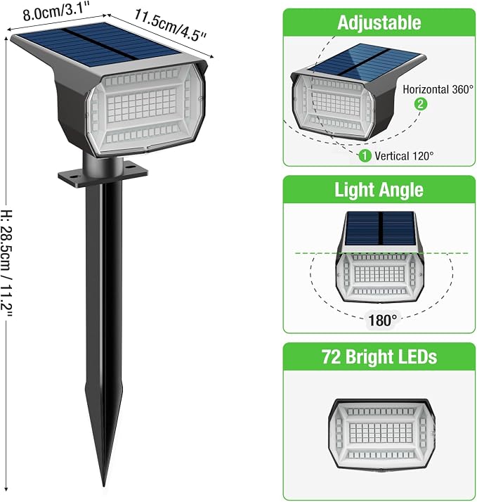 nipify 4 Pack Solar Spot Lights Outdoor, Solar Powered Waterproof Spotlight - Image 6