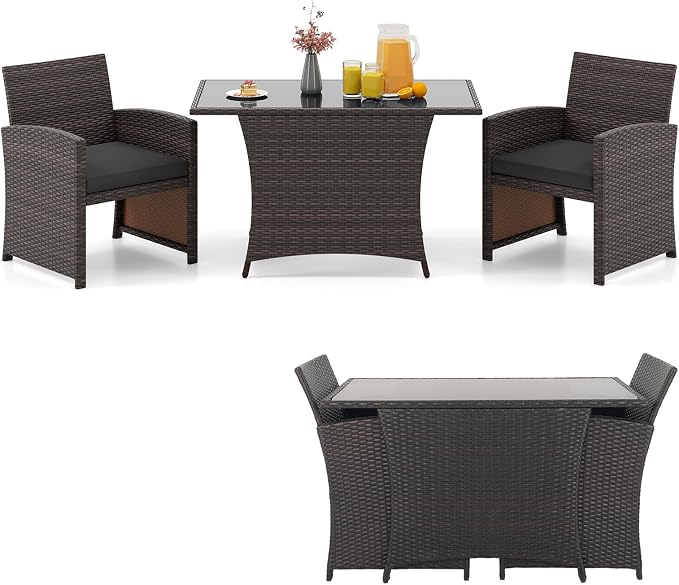 Tangkula 3 Piece Patio Wicker Dining Set, 2 Rattan Chairs by TANGKULA