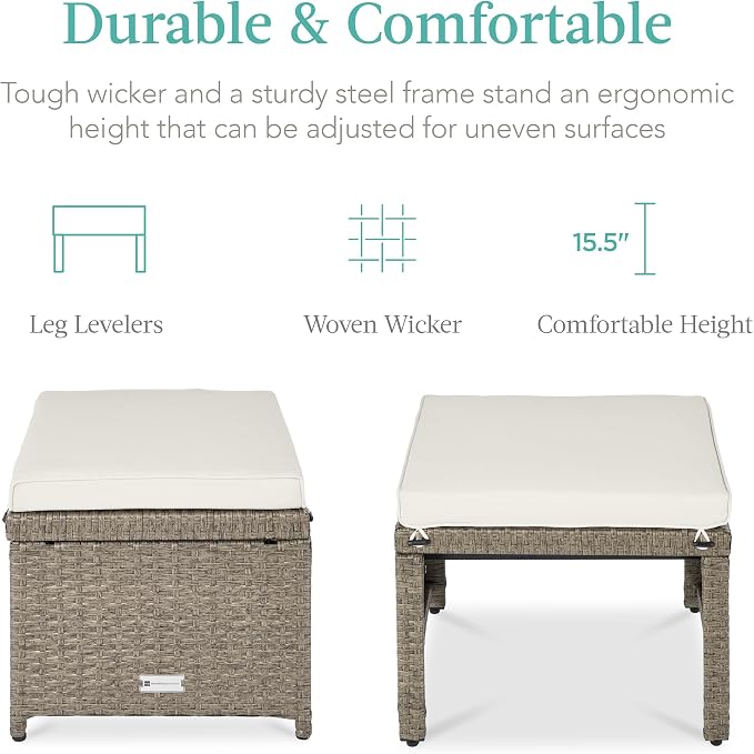 Best Choice Products Set of 2 Wicker Ottomans, Additional Seating, Side Table - Image 2
