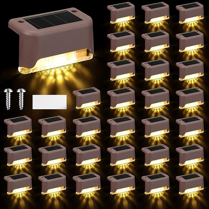 Geelin 32 Pcs Solar Deck Lights Outdoor, Waterproof LED Solar Step Fence Lights by Geelin