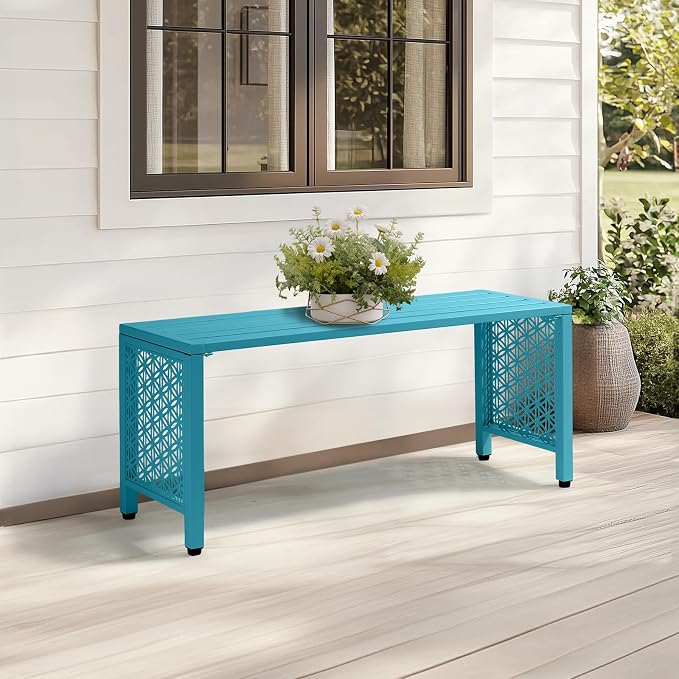 VINGLI 40in Outdoor Metal Bench, All-Weathe Backless Patio Bench - Image 7