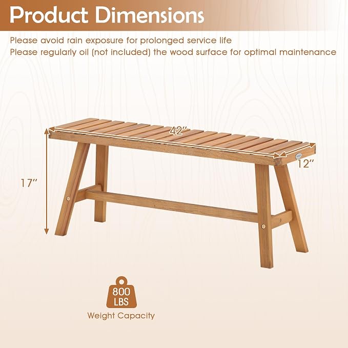 Tangkula Acacia Wood Outdoor Garden Bench, 2-Person Patio Backless Bench - Image 3