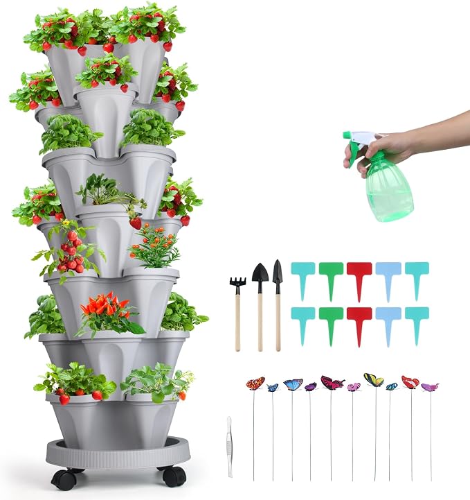 GameXcel Vertical Planter, 7 Tier Stackable Strawberry Planter by GameXcel